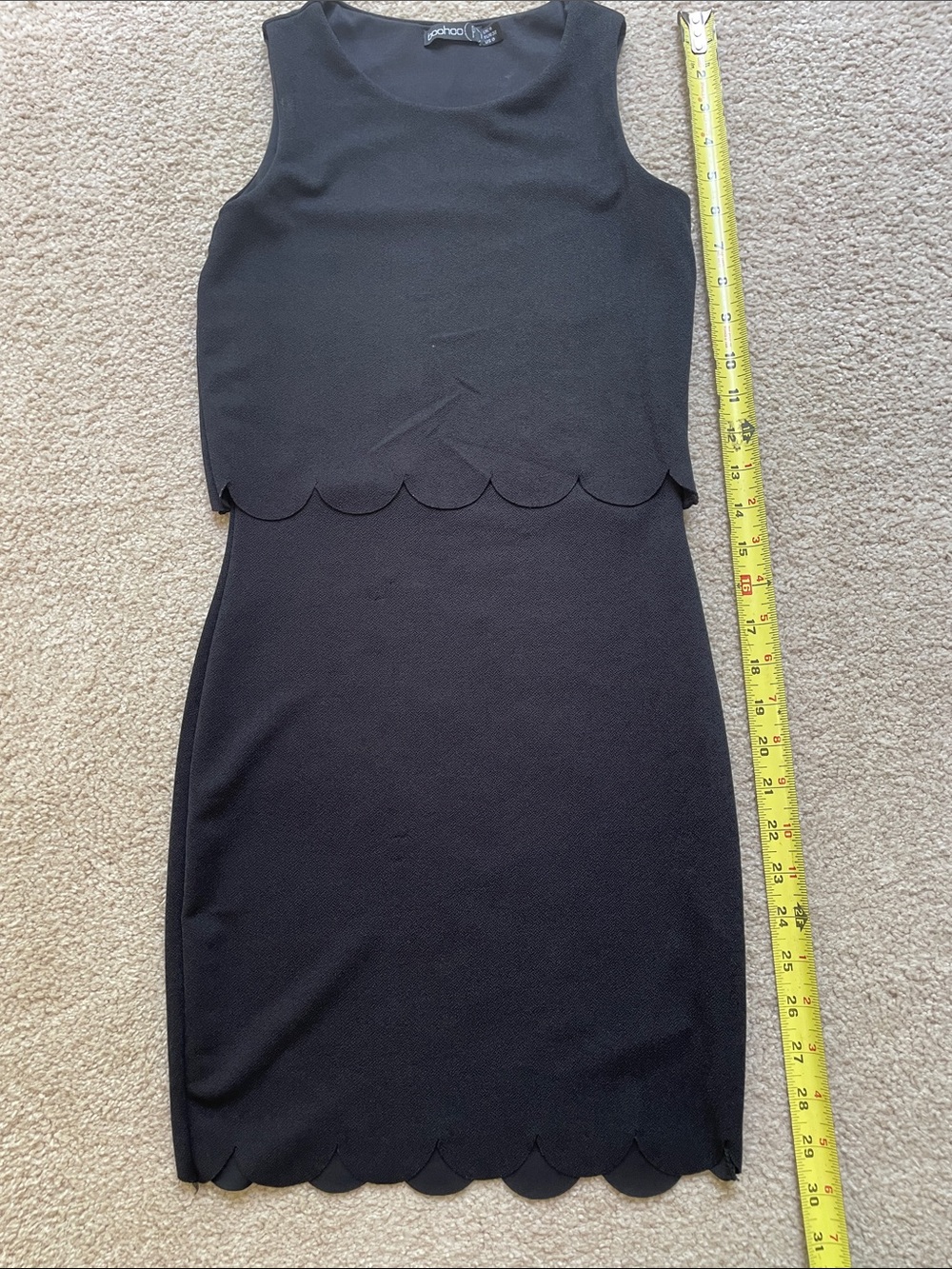 Black Sleeveless Scallop Hem Mini Dress